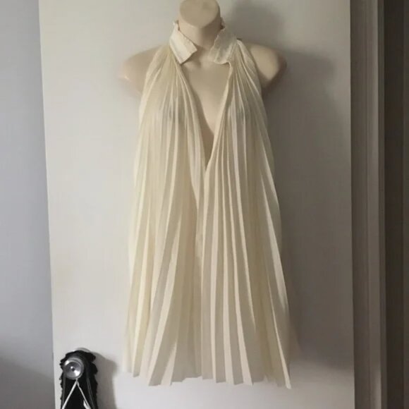 Aritzia Babaton 1-01 Guell High Neck Pleated Sleeveless Blouse Tunic Size Small - Picture 2 of 9